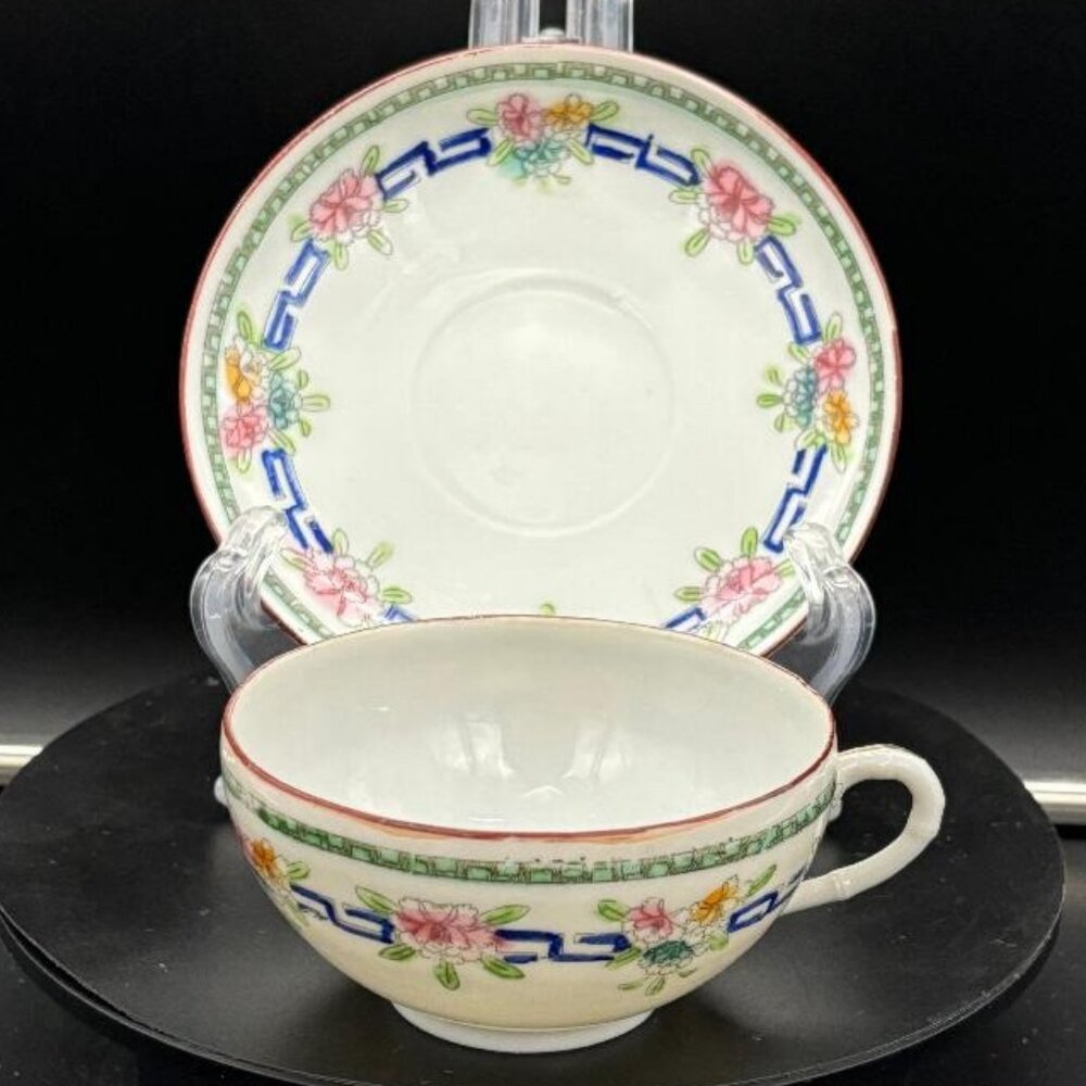 Antique Japan Delicate Eggshell Fine Bone China Floral Teacup and Saucer